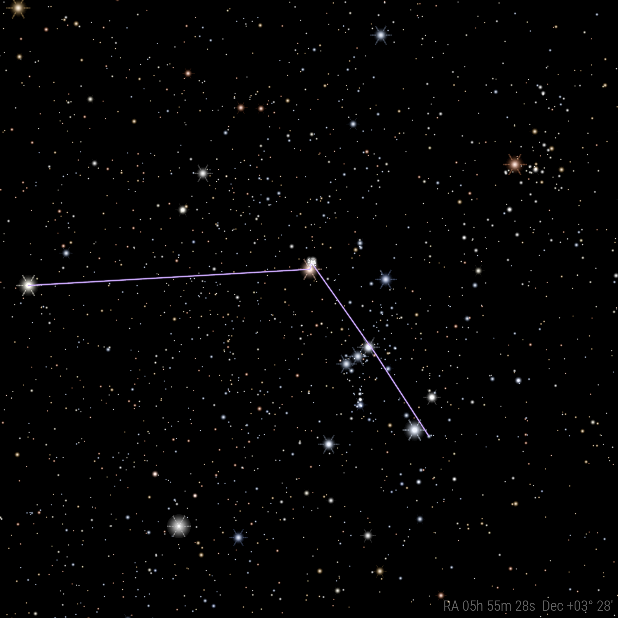 A four-star constellation named 繞, drawn on Neal.fun's Constellation Draw